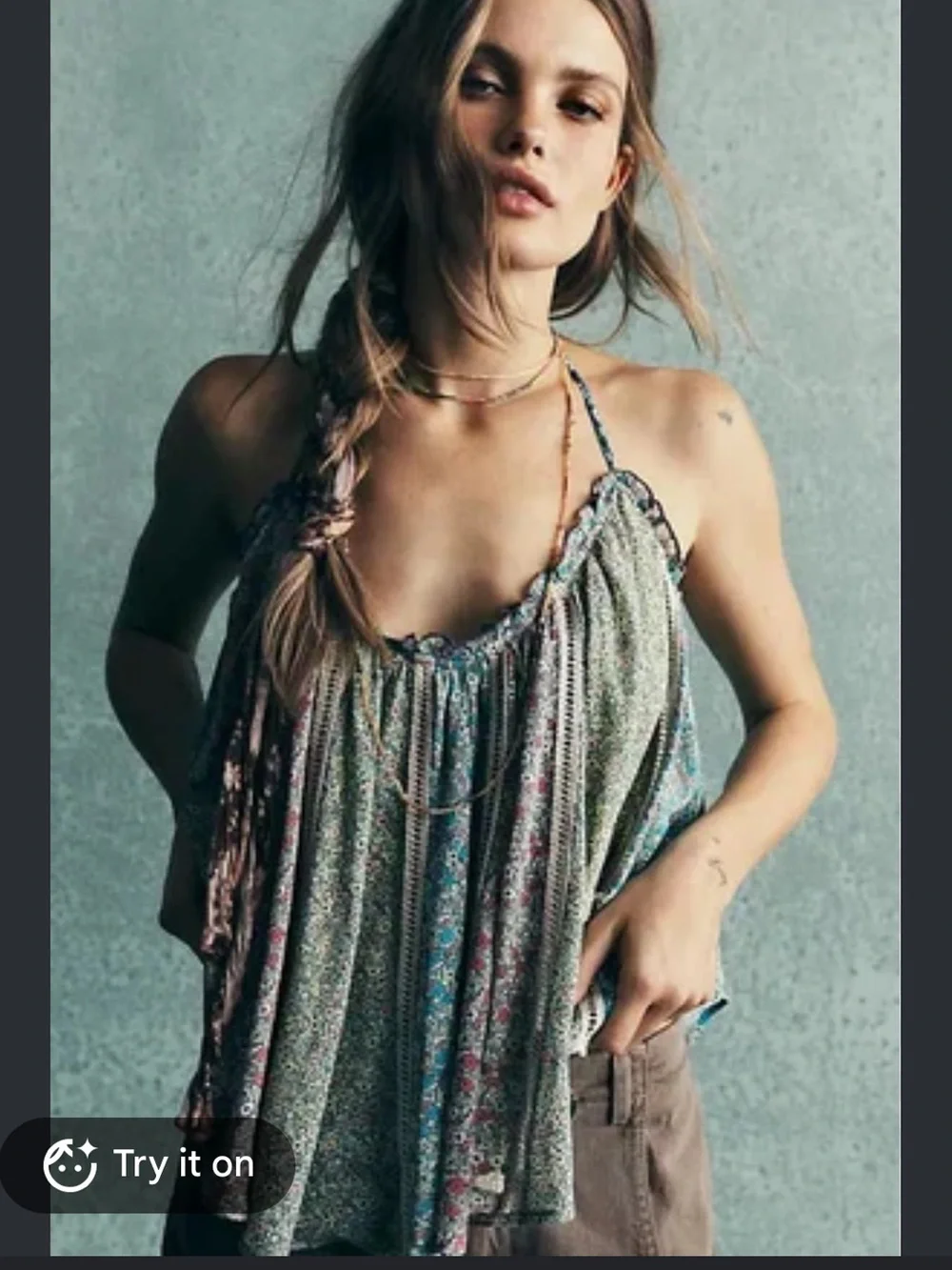 NWT Free People Costa Printed Halter Neck Tank M